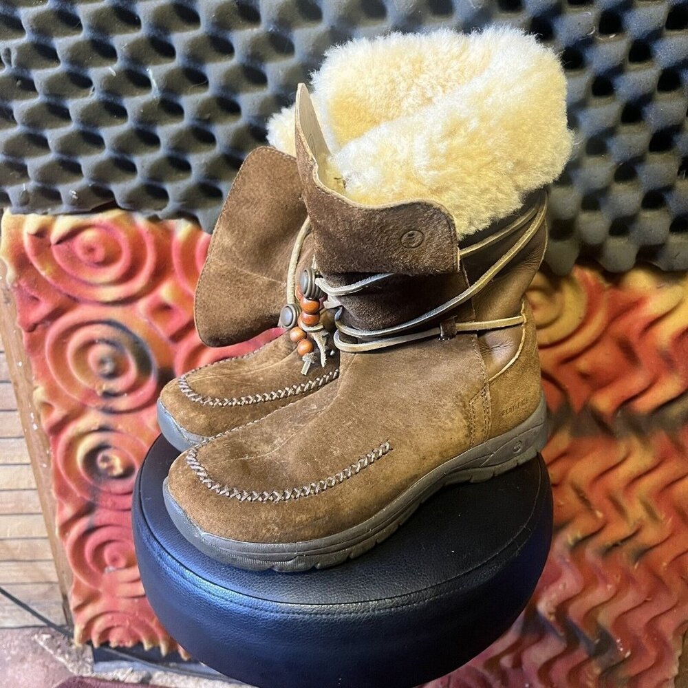 Womens Brown Suede Boots Sz 7 By Flat Tire Shoe Holland Ankle Snow Faux Fur
